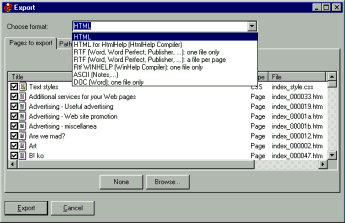 HtmlHelp, WinHelp, Rtf, Doc